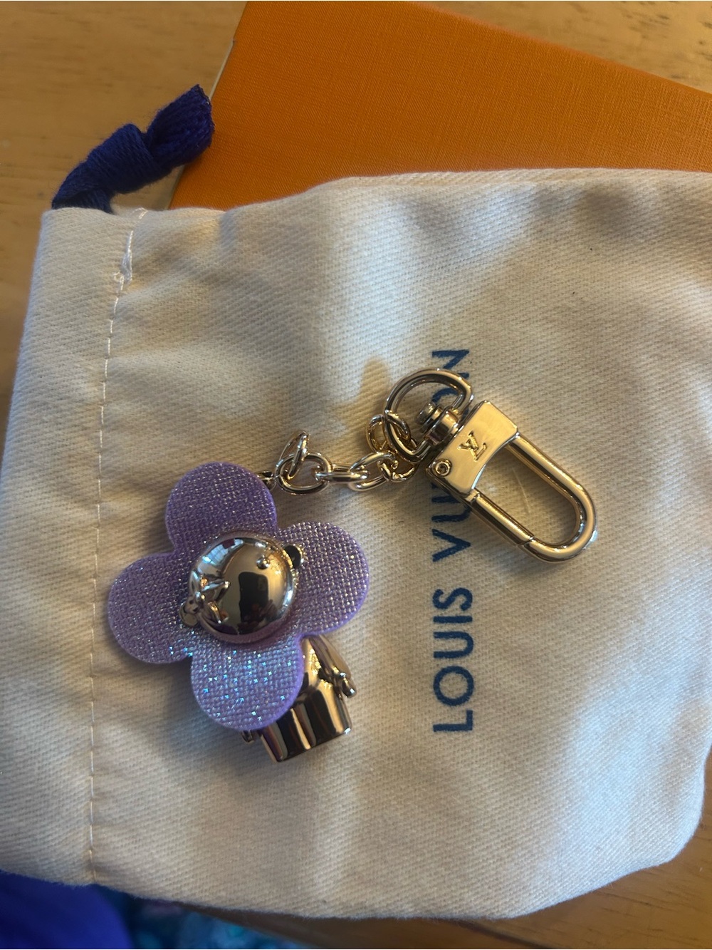 Louis Vuitton Lavender Glitter Flower and Silver Charm Keychain